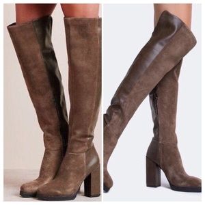 Leather and suede over knee platform boot Walnut